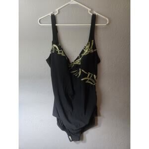 Life by T.H.E. Women's Size 20 One Piece Black and Green Swimsuit 997-13